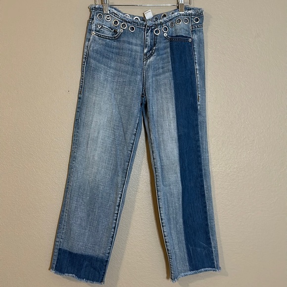 True Religion Y2K Super Low Rise Stovepipe Deconstructed Crop Jeans Size 27 - Picture 2 of 13